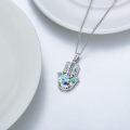 wholesale 925 Sterling Silver Metal Abalone Shell Blue Evil Eye Hamsa Hand Pendant Necklace for Women and Men-0-3