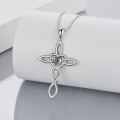 wholesale 925 Sterling Silver Celtic Knot Cross with Moss Agate Heart Pendant Necklace for Women Girls Irish Infinity Love s 43mm x 68mm-0-3