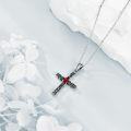 wholesale 925 Sterling Silver Gothic Red Crystal Cross Pendant Necklace for Women GOTHIC JEWELRY GIFTS-0-2