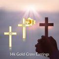 wholesale 14K Gold Cubic Zirconia Cross Stud Earrings for Women Religious Gifts-0-1
