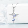 wholesale 925 Sterling Silver Blue Crystal Cross Pendant Necklaces for Women Girls  43cm Chain Length-0-3