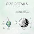 wholesale 925 Sterling Silver Green & Teal Enamel Monstera Leaf Drop Dangle Hook Earrings for Women-0-4