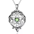 wholesale 925 Sterling Silver Pentagram Necklace with Birthstone Wiccan Tetragrammaton Gift for Women-0-0