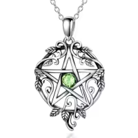 wholesale 925 Sterling Silver Pentagram Necklace with Birthstone Wiccan Tetragrammaton Gift for Women-08-Aug