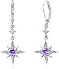 wholesale 925 Sterling Silver Star Amethyst Leverback Drop Dangle Earrings-0-0