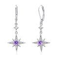 wholesale 925 Sterling Silver Purple Star Drop Earrings With Zirconia Accents-0-0