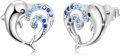 wholesale 925 Sterling Silver Blue Crystal Dolphin Wave Stud Earrings for Women-0-0