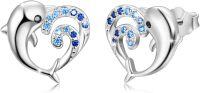 wholesale 925 Sterling Silver Blue Crystal Dolphin Wave Stud Earrings for Women-Dolphin Earrings A