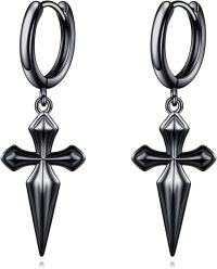 wholesale 925 Sterling Silver Cross Dagger Huggie Hoops Norse Jewelry for Men Women Gifts-Cross