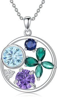 wholesale 925 Sterling Silver Multi-Colored Crystal Lucky Four-Leaf Clover Pendant Necklace for Women-style1