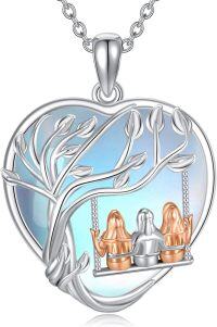 wholesale 925 Sterling Silver Tree of Life Swing Sisters Pendant Necklace for Women Girls Gifts Jewelry-4-3 Sisters Necklace-Moonstone
