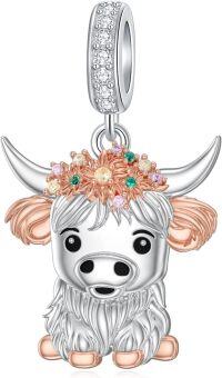 wholesale 925 Sterling Silver Highland Cow Charm - Hypoallergenic, Lead-Free, Nickel-Free, Cadmium-Free - Adorable Cute Cow Jewelry for Bracelet Necklace Gift-2-1