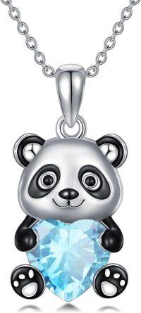 wholesale Metal Stone Panda Heart Pendant Necklace Women s Gift-March