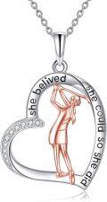 wholesale 925 Sterling Silver Heart-Shaped Golf Player Pendant Necklace - Motivational Gift for Her-0-0
