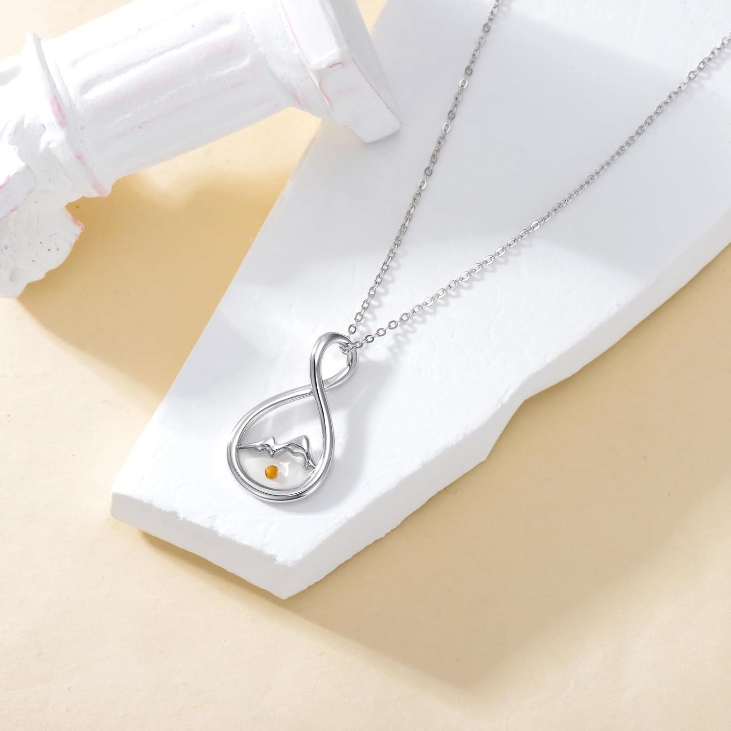 925 Sterling Silver Infinity Faith Moves Mountains Amber Pendant Necklace-0-1