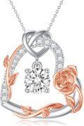 wholesale Gold-Plated 925 Sterling Silver Moissanite Rose & Heart Pendant Necklace for Women-0-0