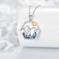 wholesale 925 Sterling Silver Hexagon Mountain & Moon Abalone Shell Pendant Necklace for Nature Lovers-0-1