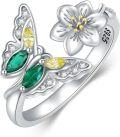 wholesale 925 Sterling Silver Daisy Butterfly Adjustable Ring – Symbol of Purity, Hope & Freedom – Trendy Elegant Jewelry Gift for Women-0-0