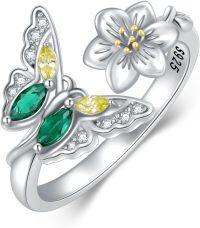 wholesale 925 Sterling Silver Daisy Butterfly Adjustable Ring – Symbol of Purity, Hope & Freedom – Trendy Elegant Jewelry Gift for Women-Butterfly Flower