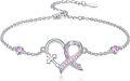 wholesale 925 Sterling Silver Pink Ribbon Heart Cross Charm Bracelet for Women Girls -0-0