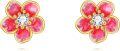 wholesale 14K Gold 14K Gold Red Enamel Floral Stud Earrings with Crystal Accents - Gifts for Her-0-0