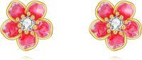 wholesale 14K Gold 14K Gold Red Enamel Floral Stud Earrings with Crystal Accents - Gifts for Her-Cherry Flower Earrings 14k Gold