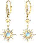 wholesale Gold-Plated 925 Sterling Silver Moonstone and Opal Starburst Leverback Drop Earrings-0-0