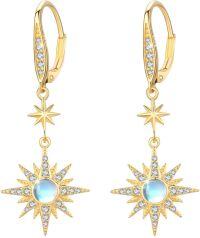 wholesale Gold-Plated 925 Sterling Silver Moonstone and Opal Starburst Leverback Drop Earrings-Gold Moonstone