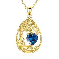 wholesale 925 Sterling Silver Heart Pendant Necklace Wholesale Gold Plated-09-Sep-Sapphire