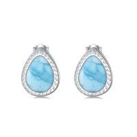wholesale 925 Sterling Silver Blue Larimar Teardrop Earrings-Larimar