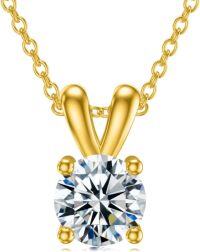 wholesale 14K Gold Moissanite D VVS1 Round Solitaire Pendant Necklace for Women 2ct-14K Yellow Gold-1ct