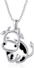 wholesale 925 Sterling Silver Black Enamel Cow Head Charm Pendant Necklaces for Women Mother's Day Gifts-0-0