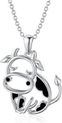 wholesale 925 Sterling Silver Black Enamel Cow Head Charm Pendant Necklaces for Women Mother's Day Gifts-One Cow