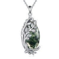wholesale 925 Sterling Silver Tree of Life Green Agate Pendant Necklace-Moss Agate Tree of Life