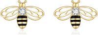 wholesale 14K Gold  Black Enamel Honey Bee Stud Earrings for Women - Fine s-Bee Earrings