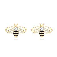 wholesale 14K Gold  Black Enamel Honey Bee Stud Earrings for Women - Fine s-Bee Earrings