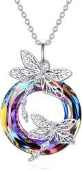 wholesale 925 Sterling Silver Rainbow Crystal Butterfly Pendant Necklace for Women-0-0
