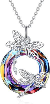 wholesale 925 Sterling Silver Rainbow Crystal Butterfly Pendant Necklace for Women-Dragonfly Necklace-02