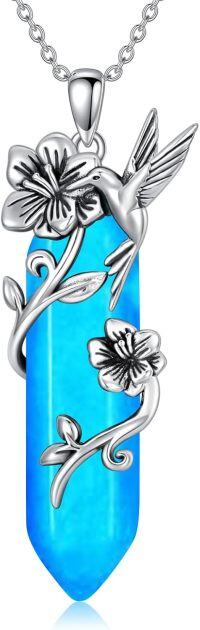 wholesale Sterling Silver Quartz Hummingbird Necklace Gift for Women Mom-Blue