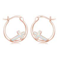 wholesale 925 Sterling Silver Opal Cross Huggie Hoop Earrings for Women and Girls-White Opal-A