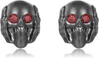 wholesale 925 Sterling Silver Red Crystal Heart & Skull Stud Earrings - Gothic Jewelry for Women and Men-Skull Stud Earrings - Cover Ears
