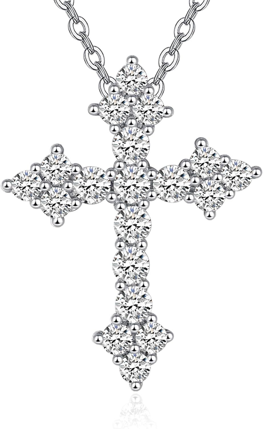 Sterling Silver Birthstone Faith Cross Pendant Necklace for Women-Cubic Zirconia Cross-Cubic Zirconia Cross