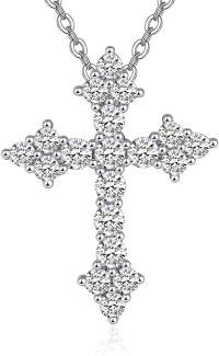 wholesale 925 Sterling Silver Heart Cross Ekg Necklace-Cubic Zirconia Cross-Cubic Zirconia Cross