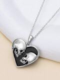 wholesale 925 Sterling Silver Heart-Shaped Gothic Skulls Pendant Necklace with Black Enamel Accents-0-1