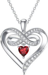 wholesale 925 Sterling Silver Birthstone Infinity Heart Necklace 20 Women s Jewelry Gift-01-Jan-Created Garnet