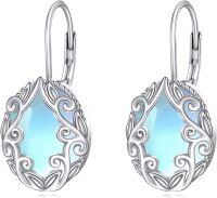 wholesale Sterling Silver Natural Stone Oval Leverback Filigree Boho Dangle Earrings-Moonstone earrings