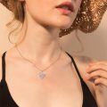 wholesale 925 Sterling Silver Heart Pendant With Pink Flowers And Cz Stones Necklace-0-3