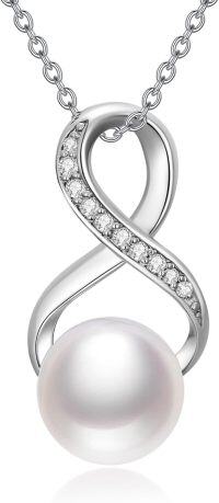 wholesale 925 Sterling Silver Infinity Freshwater Pearl Cubic Zirconia Necklace for Women-style1