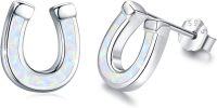 wholesale 925 Sterling Silver Horseshoe Stud Earrings Synthetic Opal Hypoallergenic Dainty  for Her-Horseshoe