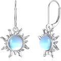 wholesale 925 Sterling Silver Blue Opal Sun Leverback Dangle Earrings-0-0